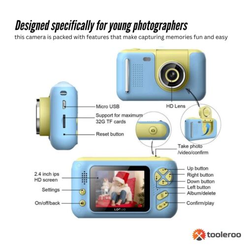 Kids HD Digital Camera Blue Children's Selfie Photo Video 2.4 Inch Screen - Image 2