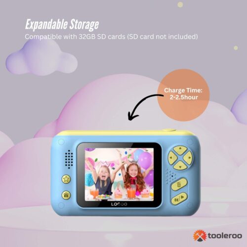 Kids HD Digital Camera Blue Children's Selfie Photo Video 2.4 Inch Screen - Image 3