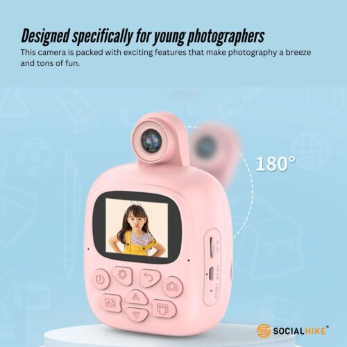 Kids Rechargeable Instant Print Camera Pink Digital Thermal Photo Video MP3 - Image 2