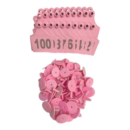 1-100 Cattle Number Ear Tags 7x10cm Set XL Pink Cow Sheep Livestock Labels