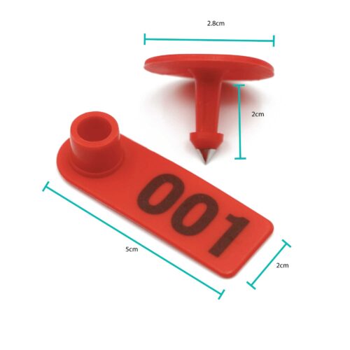 1-100 Cattle Number Ear Tag 5x2cm Set Mini Red Cow Sheep Pig Livestock Label - Image 2
