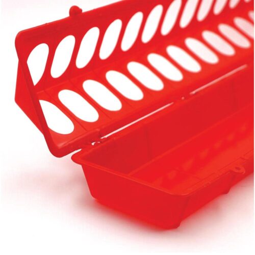 50cm Long Poultry Feeder Chicken Feeding Trough Red Plastic Flip Top Container - Image 2
