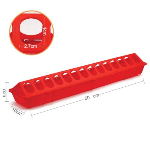 50cm Long Poultry Feeder Chicken Feeding Trough Red Plastic Flip Top Container - Image 3