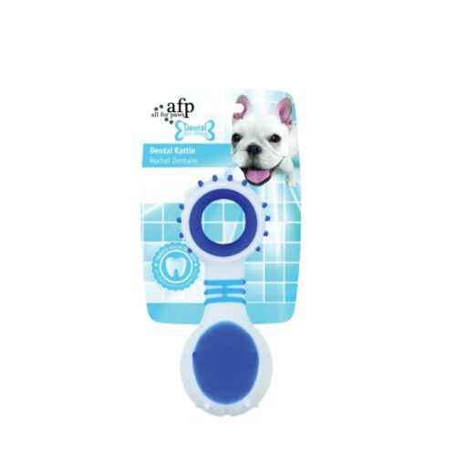 Dog Dental Rattle Blue Puppy Teething Cleaning Gums Rubber Ridges Chew