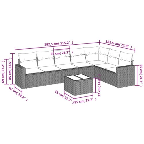 8-Piece Garden Sofa Set with Cushions Beige Poly Rattan - Image 3