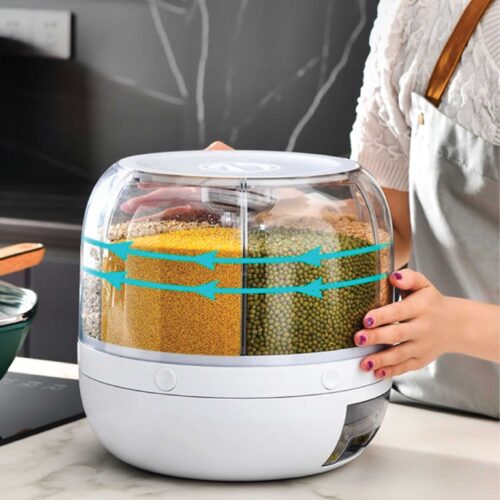 6 Grid Rotating Food Grain Dispenser 7.2L Large Compartment Storage Container - Image 2