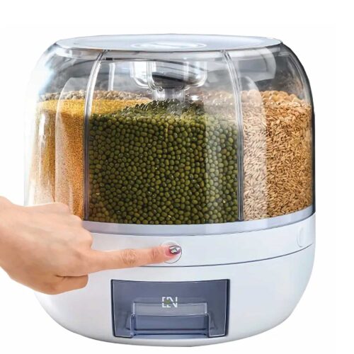 6 Grid Rotating Food Grain Dispenser 7.2L Large Compartment Storage Container - Image 3