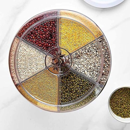 6 Grid Rotating Food Grain Dispenser 7.2L Large Compartment Storage Container - Image 4
