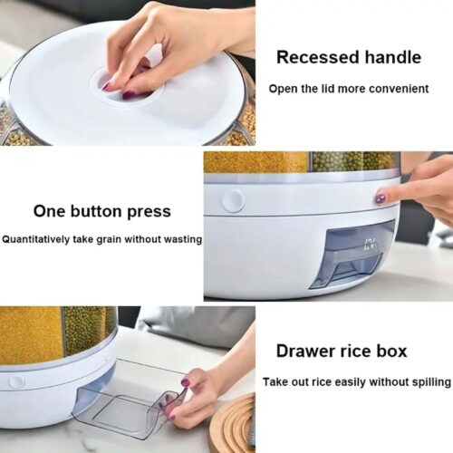 6 Grid Rotating Food Grain Dispenser 7.2L Large Compartment Storage Container - Image 5