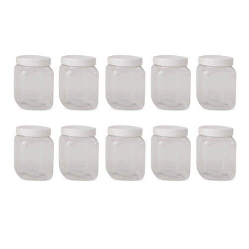 10x 250g Plastic Honey Jars Lids Square Clear Food Grade Packaging Containers