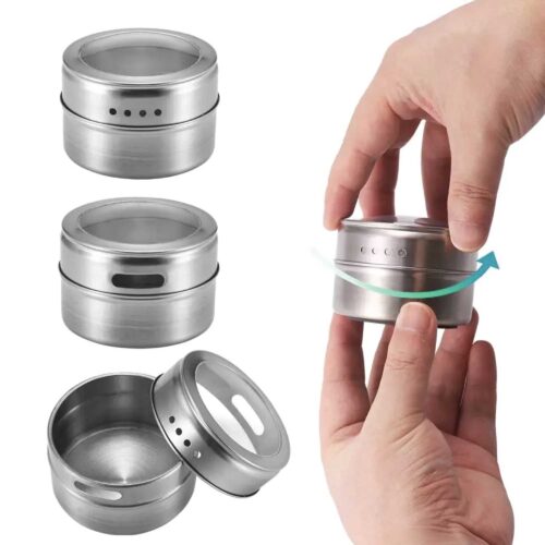 12 Magnetic Spice Jar Tins and Steel Plate 150g Seasoning Storage Containers - Image 2