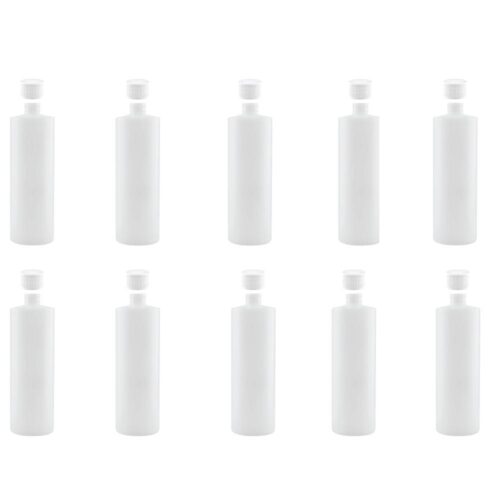 10x 250ml Clear HDPE Round Bottle 28/410 Caps Empty Plastic Food Storage