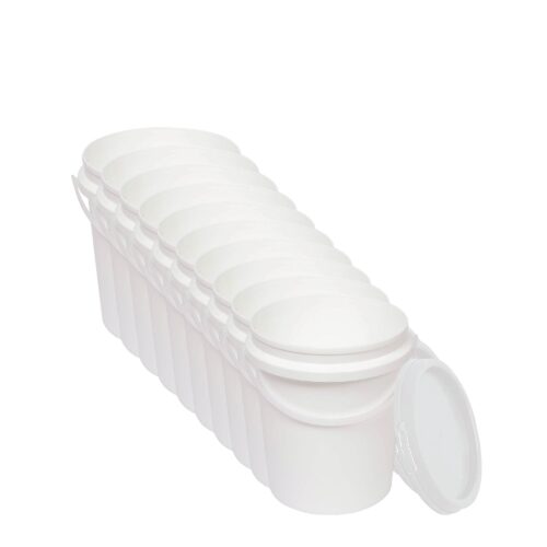 10x 1.2L Plastic Buckets Lids Food Grade Empty White Tub With Handle