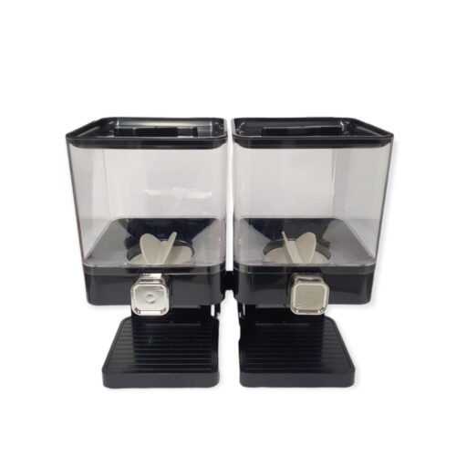 2 x 3.7L Double Cereal Dispenser Black Square Rice Beans Countertop Storage