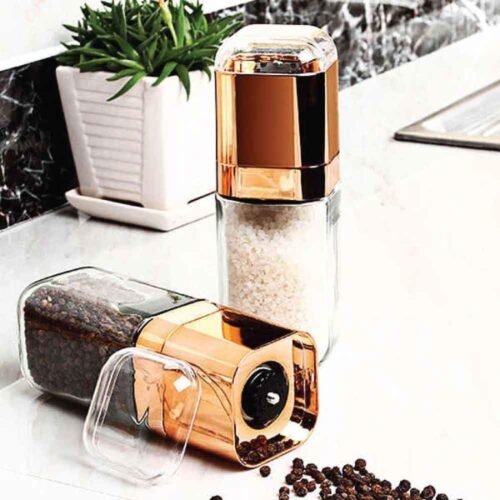 Salt and Pepper Grinder 180ml Glass Design Rose Gold Bottle Manual Hand Mill - Image 4