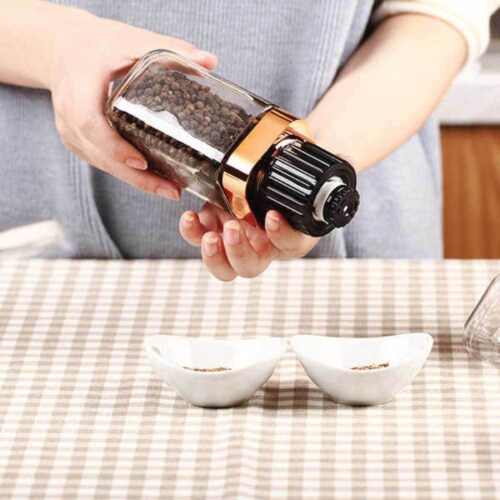 Salt and Pepper Grinder 180ml Glass Design Rose Gold Bottle Manual Hand Mill - Image 5