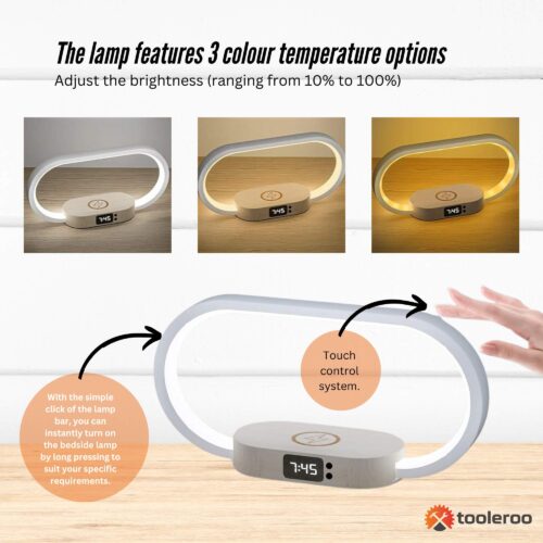 Wireless Phone Charger Table Lamp USB Port Charging Bedside Light With Clock - Image 4