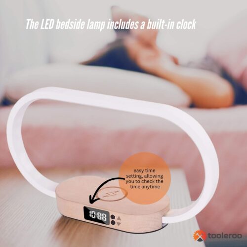 Wireless Phone Charger Table Lamp USB Port Charging Bedside Light With Clock - Image 6