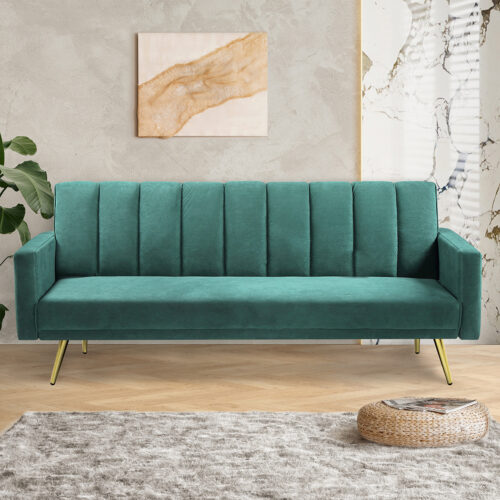 Levede Sofa Bed Convertible Velvet Lounge Recliner Couch Sleeper 3 Seater Green - Image 7