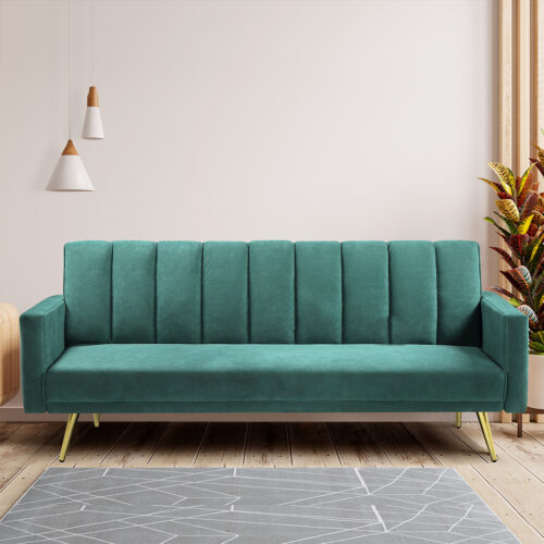 Levede Sofa Bed Convertible Velvet Lounge Recliner Couch Sleeper 3 Seater Green - Image 8