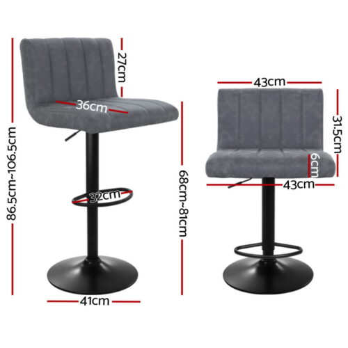 Artiss 4x Bar Stools Vintage Leather Gas Lift Grey - Image 2