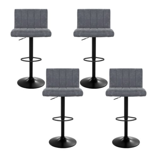 Artiss 4x Bar Stools Vintage Leather Gas Lift Grey - Image 3