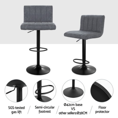 Artiss 4x Bar Stools Vintage Leather Gas Lift Grey - Image 4