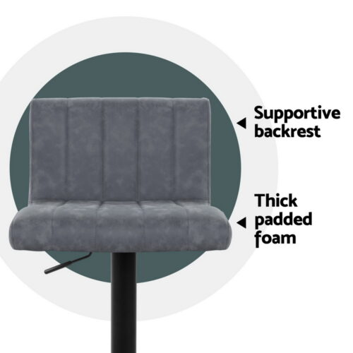 Artiss 4x Bar Stools Vintage Leather Gas Lift Grey - Image 5