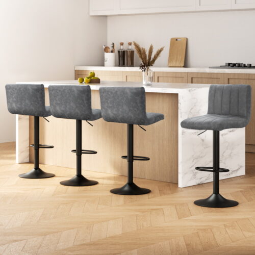 Artiss 4x Bar Stools Vintage Leather Gas Lift Grey - Image 7