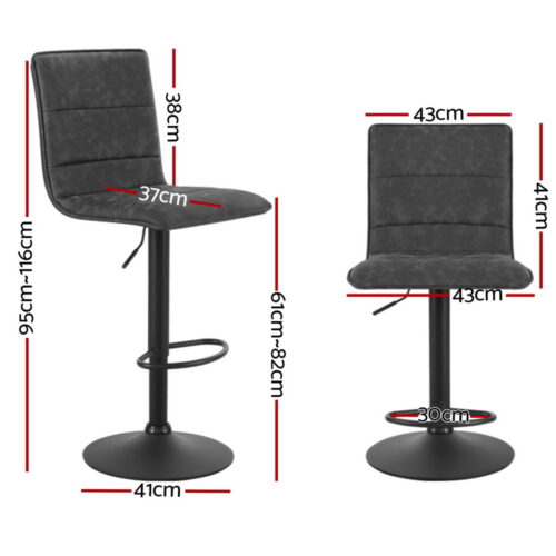 Artiss 4x Bar Stools Gas Lift Vintage Leather Grey - Image 2