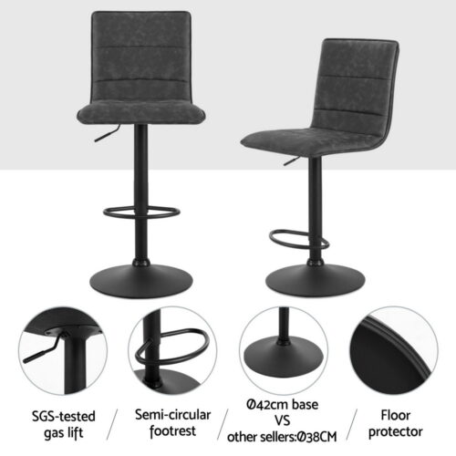 Artiss 4x Bar Stools Gas Lift Vintage Leather Grey - Image 4