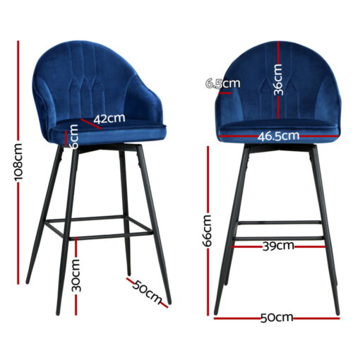 Artiss 4x Bar Stools Velvet Swivel Metal Legs Blue - Image 2