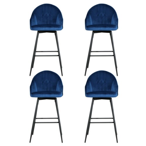 Artiss 4x Bar Stools Velvet Swivel Metal Legs Blue - Image 3
