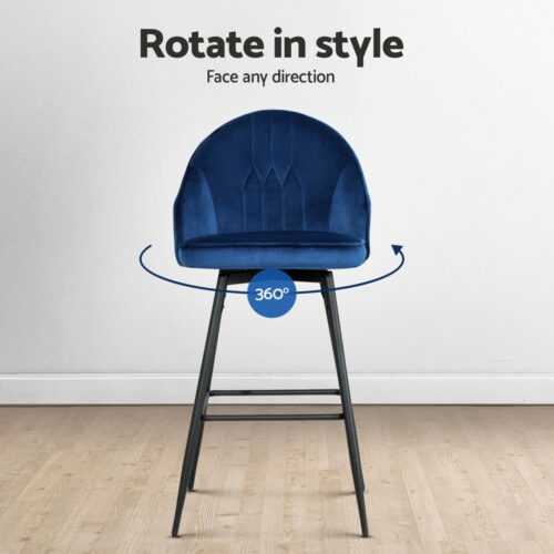 Artiss 4x Bar Stools Velvet Swivel Metal Legs Blue - Image 4