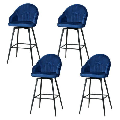Artiss 4x Bar Stools Velvet Swivel Metal Legs Blue - Image 7