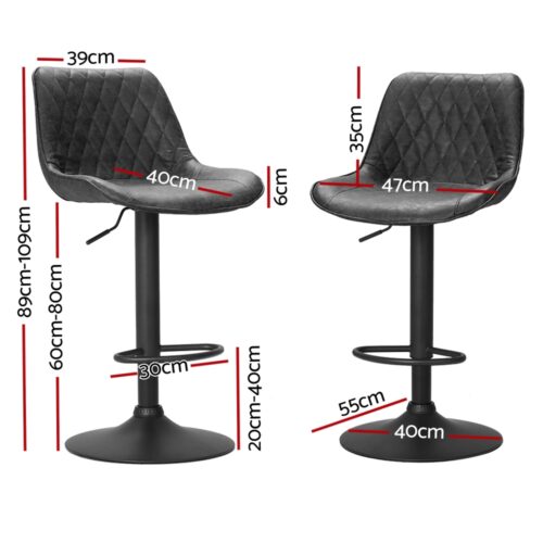 Artiss 4x Bar Stools Gas Lift Vintage Leather Black - Image 2