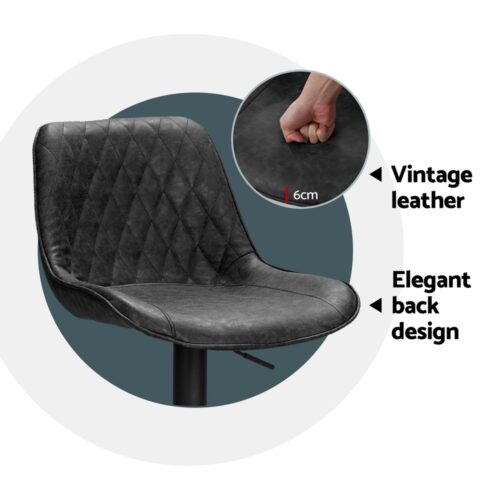 Artiss 4x Bar Stools Gas Lift Vintage Leather Black - Image 5
