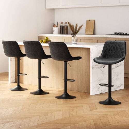 Artiss 4x Bar Stools Gas Lift Vintage Leather Black - Image 7