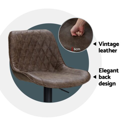 Artiss 4x Bar Stools Gas Lift Vintage Leather Brown - Image 5