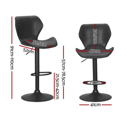 Artiss 4x Bar Stools Vintage Leather Gas Lift Black - Image 2
