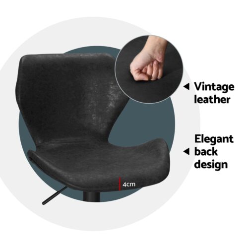 Artiss 4x Bar Stools Vintage Leather Gas Lift Black - Image 5