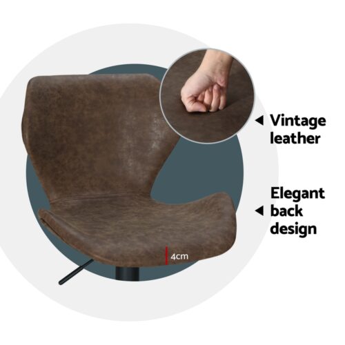 Artiss 4x Bar Stools Vintage Leather Gas Lift Brown - Image 5