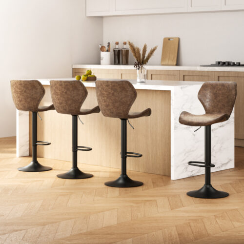 Artiss 4x Bar Stools Vintage Leather Gas Lift Brown - Image 7