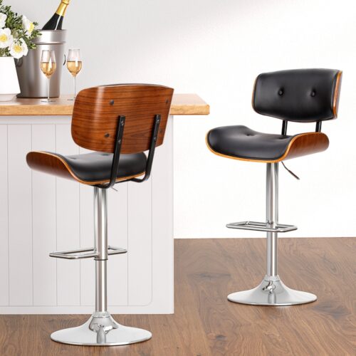 Artiss 4x Bar Stools Gas Lift Leather Black - Image 2