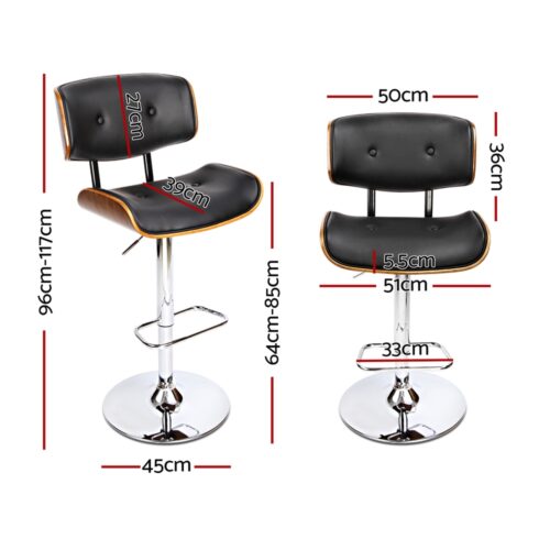 Artiss 4x Bar Stools Gas Lift Leather Black - Image 3