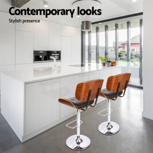 Artiss 4x Bar Stools Gas Lift Leather Black - Image 5