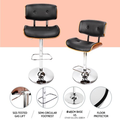 Artiss 4x Bar Stools Gas Lift Leather Black - Image 6