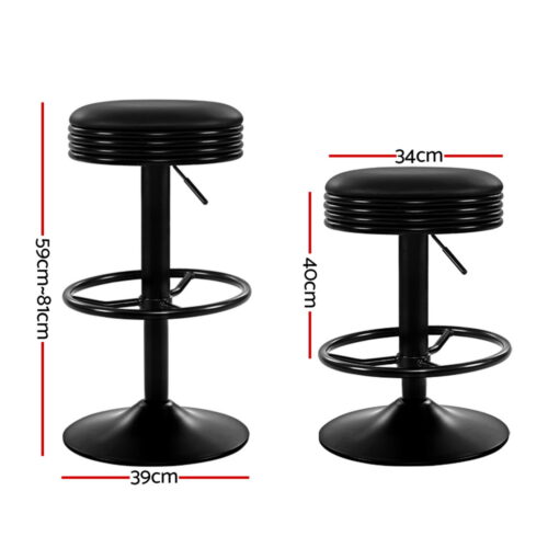 Artiss 4x Bar Stools Leather Padded Gas Lift Black - Image 3