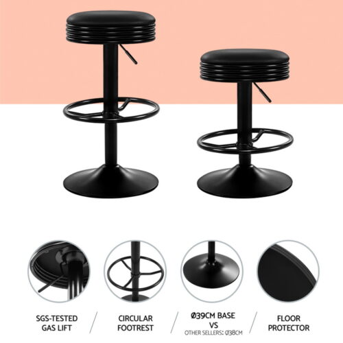 Artiss 4x Bar Stools Leather Padded Gas Lift Black - Image 5