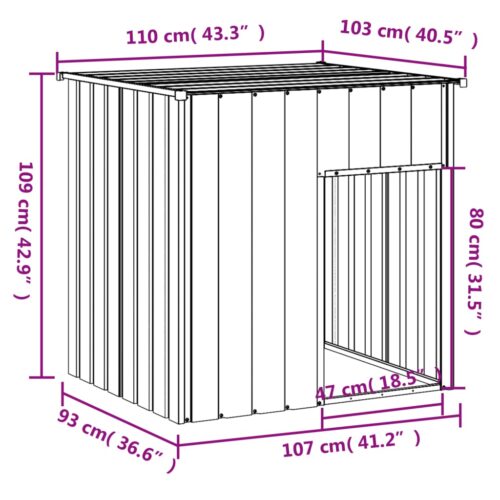 Dog House with Roof Light Grey 110x103x109cm Galvanised Steel - Image 5